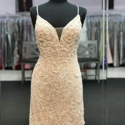 In Stock Ashley Lauren 4257 Short Beaded Cocktail Dress Formal Ivory Gown Beaded Sequin