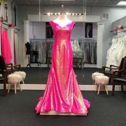 In Stock Ashley Lauren 11109 Size 16 Neon Off The Shoulder Sequin Prom Dress Pageant Gown