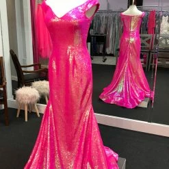 Ashleylauren Ashley Lauren 11109 Neon Off The Shoulder Sequin Prom Dress Pageant Gown