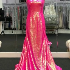 Ashleylauren Ashley Lauren 11109 Neon Off The Shoulder Sequin Prom Dress Pageant Gown