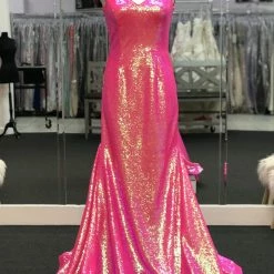 In Stock Ashley Lauren 11109 Size 16 Neon Off The Shoulder Sequin Prom Dress Pageant Gown