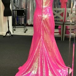 In Stock Ashley Lauren 11109 Size 16 Neon Off The Shoulder Sequin Prom Dress Pageant Gown