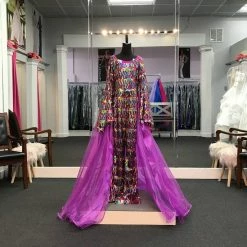 Marc Defang 5010L Long Sequin Bell Sleeve Jumpsuit Overskirt Girls Fun Fashion