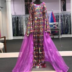 Marc Defang 5010L Long Sequin Bell Sleeve Jumpsuit Overskirt Girls Fun Fashion