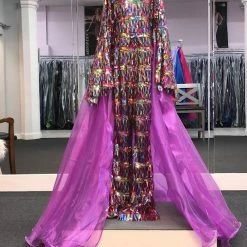 Marc Defang 5010L Long Sequin Bell Sleeve Jumpsuit Overskirt Girls Fun Fashion