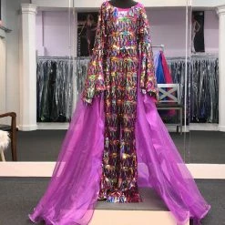 Marc Defang 5010L Long Sequin Bell Sleeve Jumpsuit Overskirt Girls Fun Fashion