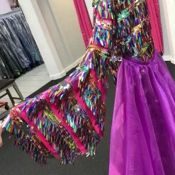 Marc Defang 5010L Long Sequin Bell Sleeve Jumpsuit Overskirt Girls Fun Fashion