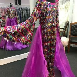 Marc Defang 5010L Long Sequin Bell Sleeve Jumpsuit Overskirt Girls Fun Fashion