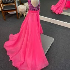 Ashley Lauren 8067 Hot Pink Kids Overskirt Size 4, 6, 8, 10 Wire Hem Organza In Stock