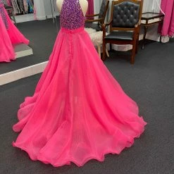 Ashley Lauren 8067 Hot Pink Kids Overskirt Size 4, 6, 8, 10 Wire Hem Organza In Stock