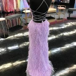 Jovani 08060 Long Feather Backless Corset Prom Dress Formal Gown Slit Skirt V Neck Backless Dresses