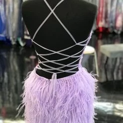 In Stock Jovani 08060 Size 4 Long Feather Backless Corset Prom Dress Formal Gown Slit Skirt V Neck