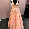 In Stock Allie Blu 6101 Peach Size 10 Floral Applique Prom Dress Ballgown Lace Ballgown Dresses