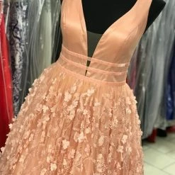 In Stock Allie Blu 6101 Peach Size 10 Floral Applique Prom Dress Ballgown Lace Ballgown Dresses