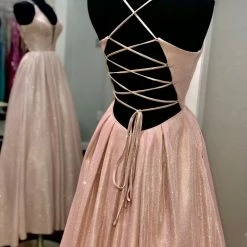 Discontinued Jovani JVN2172 Iridescent Shimmer Ball Gown Prom Dress Pockets Plunging Neckline Ballgown Dresses