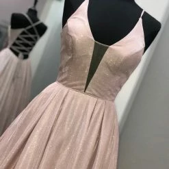 Discontinued Jovani JVN2172 Iridescent Shimmer Ball Gown Prom Dress Pockets Plunging Neckline Ballgown Dresses