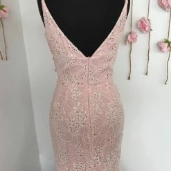 In Stock Ashley Lauren 1743 Size 4 Blush Mermaid Lace Prom Dress Embellished Gown