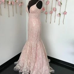 In Stock Ashley Lauren 1743 Size 4 Blush Mermaid Lace Prom Dress Embellished Gown