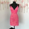 In Stock Ashley Lauren 4436 Size 0 Neon Pink Cocktail Dress Sequins Short Homecoming Dress Corset Dresses