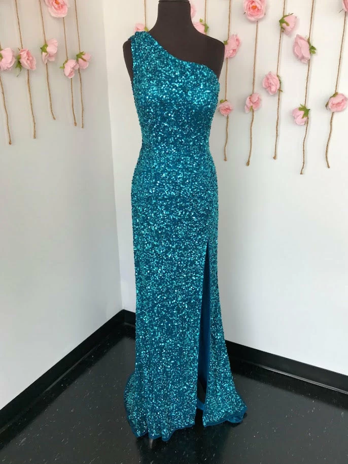 In Stock Ashley Lauren 11144 Size 14 Peacock Sequin One Shoulder Prom Dress With Lace Up Back Corset Dresses 3 In Stock Ashley Lauren 11144 Size 14 Peacock Sequin One Shoulder Prom Dress With Lace Up Back Corset Dresses