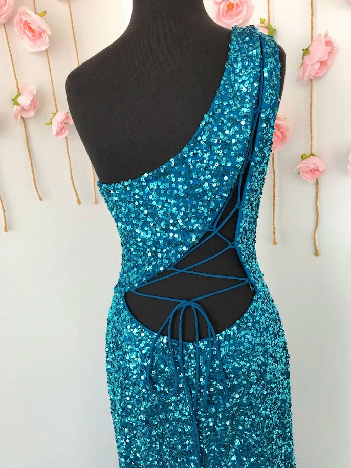 In Stock Ashley Lauren 11144 Size 14 Peacock Sequin One Shoulder Prom Dress With Lace Up Back Corset Dresses 5 In Stock Ashley Lauren 11144 Size 14 Peacock Sequin One Shoulder Prom Dress With Lace Up Back Corset Dresses