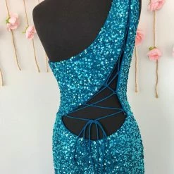 Ashleylauren Corset Dresses Ashley Lauren 11144 Sequin One Shoulder Prom Dress With Lace Up Back