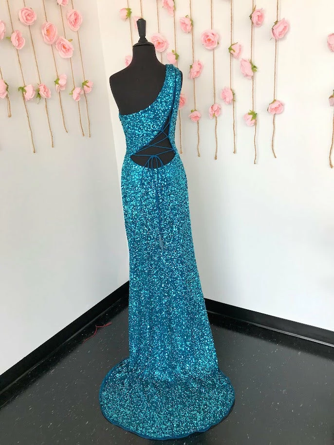 In Stock Ashley Lauren 11144 Size 14 Peacock Sequin One Shoulder Prom Dress With Lace Up Back Corset Dresses 4 In Stock Ashley Lauren 11144 Size 14 Peacock Sequin One Shoulder Prom Dress With Lace Up Back Corset Dresses