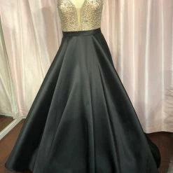 In Stock Jovani JVN60696 Size 4 ,12 Black Prom Dress Ball Gown Pockets A Line Sheer