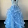 In Stock Ballgown Dresses Amarra 87334 Size 8 Long Layer Ruffle A Line Ball Gown Prom Dress Sequin Pageant