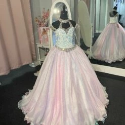 Sugar Kayne C103 Long Metallic Girls Pageant Dress Sequin Velvet Gown