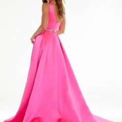 Ashleylauren Ashley Lauren 11075 Hot Pink Pageant Dress One Shoulder A Line Ballgown Train Belt Ballgown Dresses
