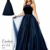 In Stock Envious Couture E1175 Navy Size 28 Pus Size Velvet Prom Dress Ball Gown Tulle High Neck