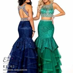In Stock Envious Couture 1142 Emerald Size 12 Mermaid Two Piece Ruffle Prom Dress
