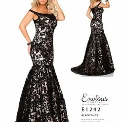 In Stock Envious Couture 1242 Size 4, 6 Long Mermaid Sequin Lace Prom Dress Pageant Gown