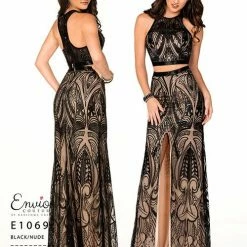 In Stock CLEARANCE Envious Couture 1069 Size 2 Two Piece Sequin Lace Dress Formal Gown Slit