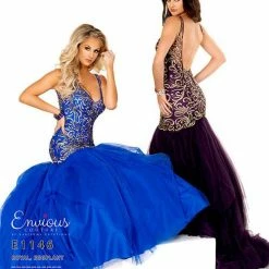 In Stock Envious Couture E1146 Royal Size 6 Mermaid Prom Dress Backless Embroidered Gown