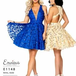 In Stock CLEARANCE Envious Couture 1148 Size 6 Short Homecoming Dress V Neck Fit Flare Racer Back