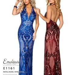 In Stock Envious Couture E1161 Royal/Nude Size 14 Halter Neckline Prom Dress