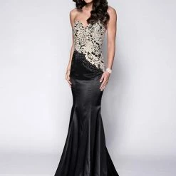 In Stock Mermaid Dresses Envious Couture 15140 Size 4 Prom Dress Pageant Gown Gold Black