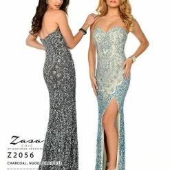 In Stock Zasa Chic 2056 Size 8 Beaded Long Strapless Prom Dress Pageant Gown