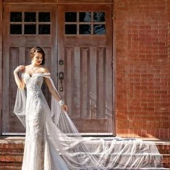 Adagio Bridal W9288 Bridal Gown Lace Cape Wedding Dress Off Shoulder Straps 9288