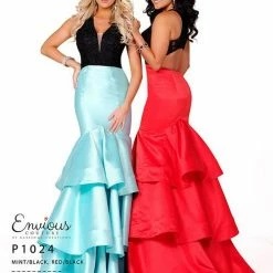 In Stock Mermaid Dresses Envious Couture 1024 Size 00 Mint/Black Mermaid Prom Dress Evening Gown