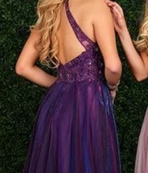 Envious Couture E 1421 Shimmer Prom Dress Lace Sheer Gown Iridescent A Line