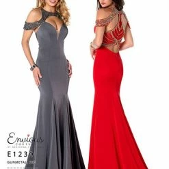 In Stock Mermaid Dresses Envious Couture 1230 Size 10 Off The Shoulder Mermaid Prom Dress Red Pageant Gown