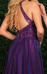 In Stock Envious Couture E 1421 Iridescent Purple Prom Dress Size 8 Long Iridescent Shimmer Lace Sheer Evening Gown