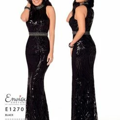 In Stock Envious Couture 1270 Black Size 14 Sequin Fitted Evening Dress Formal Gown