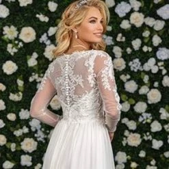 Adagio Bridal D9240 Long Sleeves Wedding Dress Sheer V Neck Destination Bridal Gown 9240