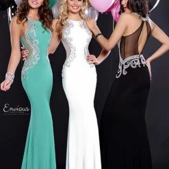 In Stock Envious Couture 17141 Size 10 Sheer Crystal Cutout High Neck Jersey Dress Prom