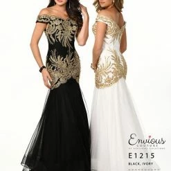 In Stock Envious Couture E1215 Black Size 18 Off The Shoulder Prom Dress