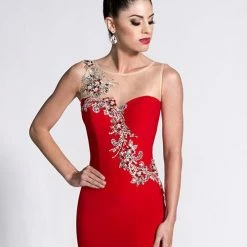 In Stock Backless Dresses Envious Couture 15054 Size 12 Long Fitted Sheer Back Prom Dress Embellished Gown